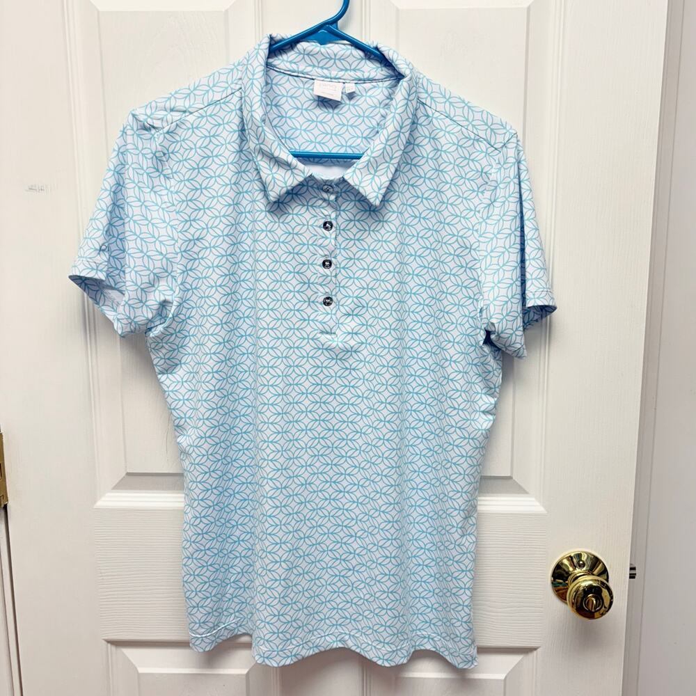 Ping Shirt Ladies Golf Polo, White Aqua Short Sleeve Quick Dry, Women's Size 10